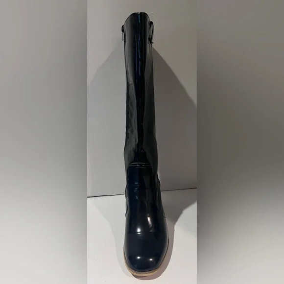 Leila Stone Vegan Black Patent Leather Cynira Knee-High Boots Block Heel Size 10 - Picture 8 of 12